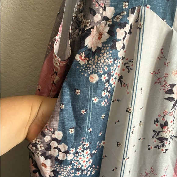 Bohemian Floral Multiprint Jumpsuit - Pink, Blue, Cream 4X - Picture 5 of 15